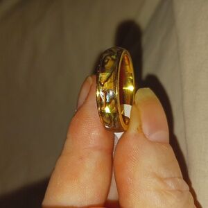 Stainless Steel Sz 9 Paua Shell Inlay Goldtone Band Ring